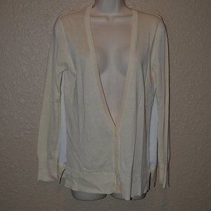 Sz S Brochu Walker Ivory White Contrast Long Sleeve Cardigan Sweater